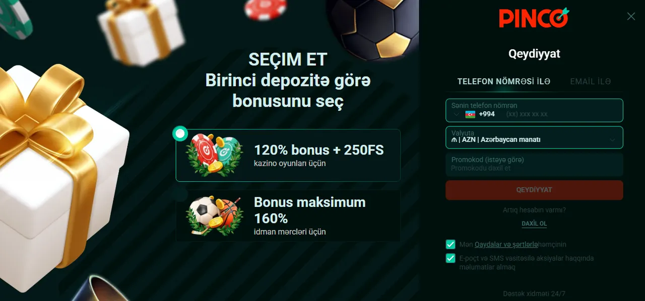 Pinco Casino bonus proqramı və təşviq sistemi