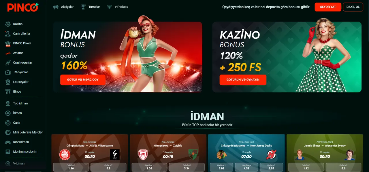 Pinco Kazino bonusları və promosyon təklifləri