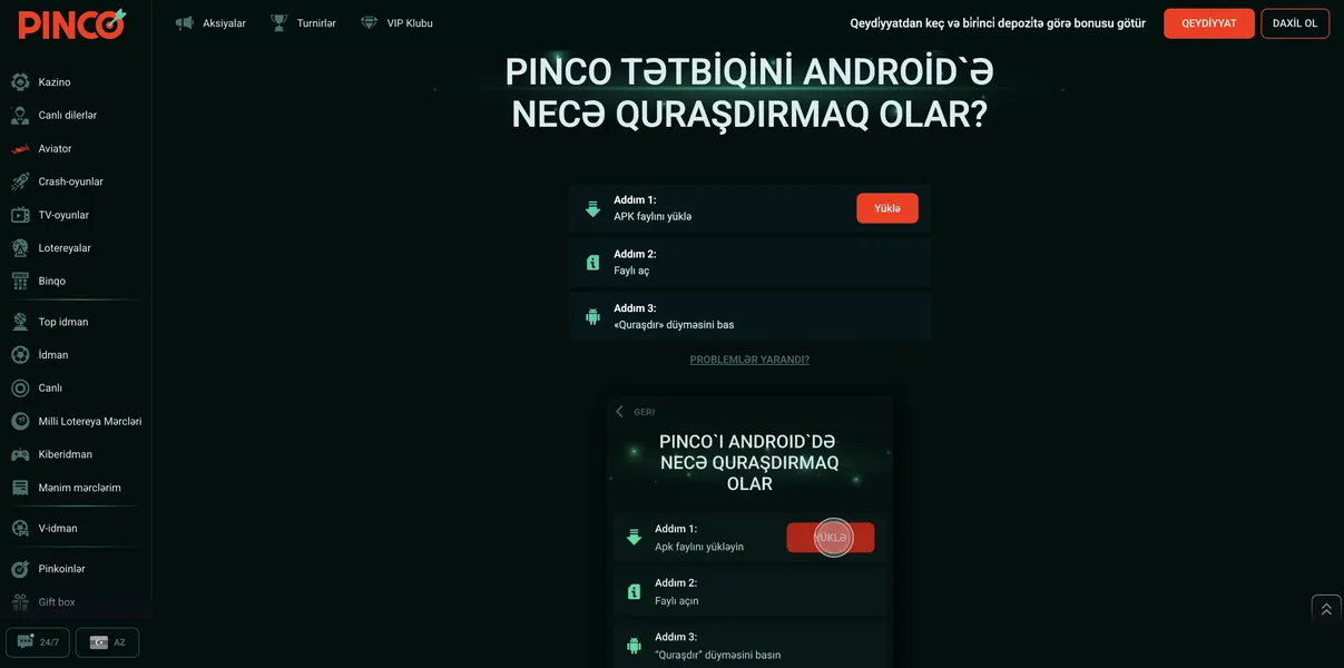 Pinco Casino mobil tətbiqi