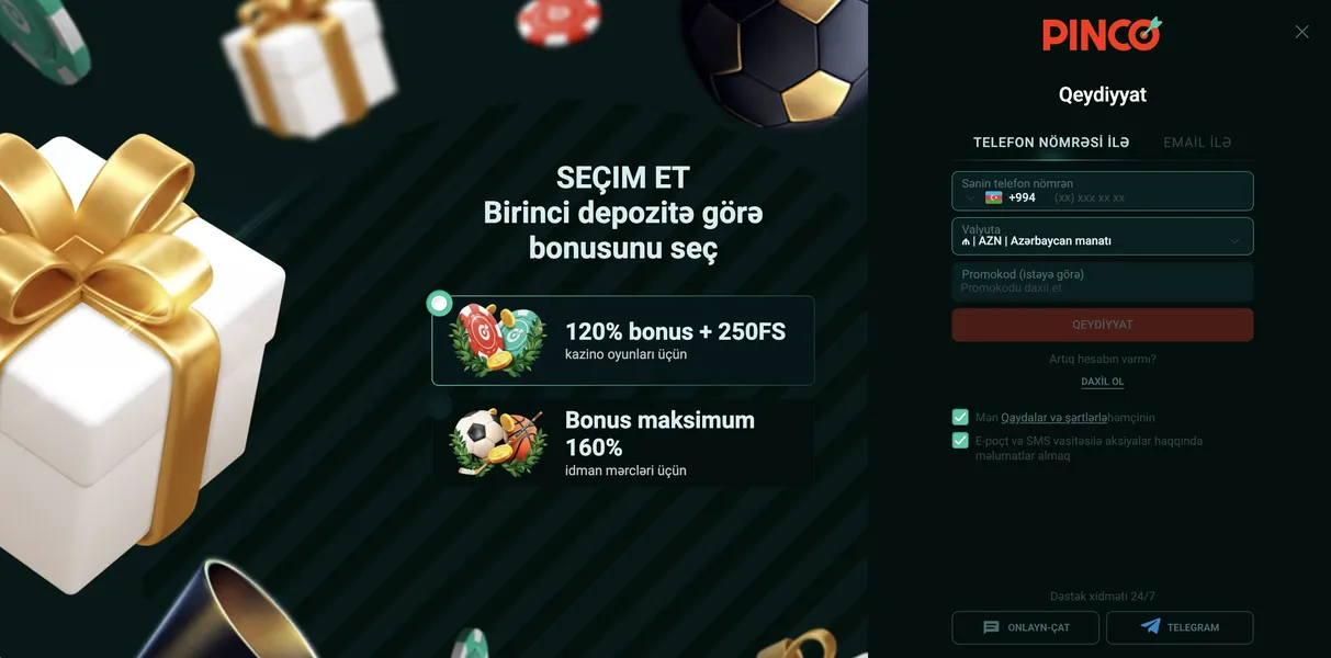 Pinco qeydiyyat prosesi